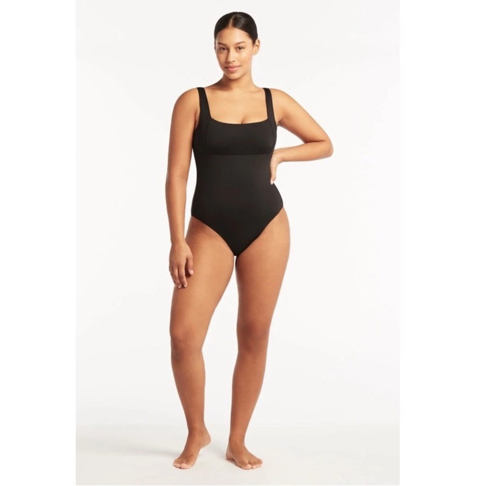 Sea Level Swim Black One Piece Adjustable Straps Eco Friendly Size 12